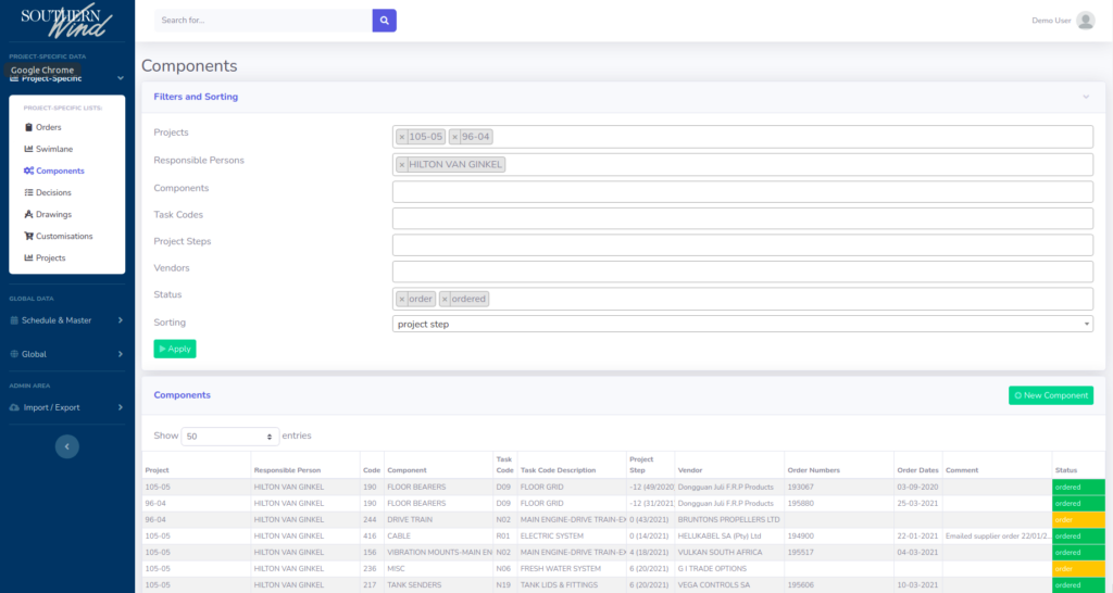 Table, based on Structr graph technolog, allows filtering and sorting to create custom views for different use-cases